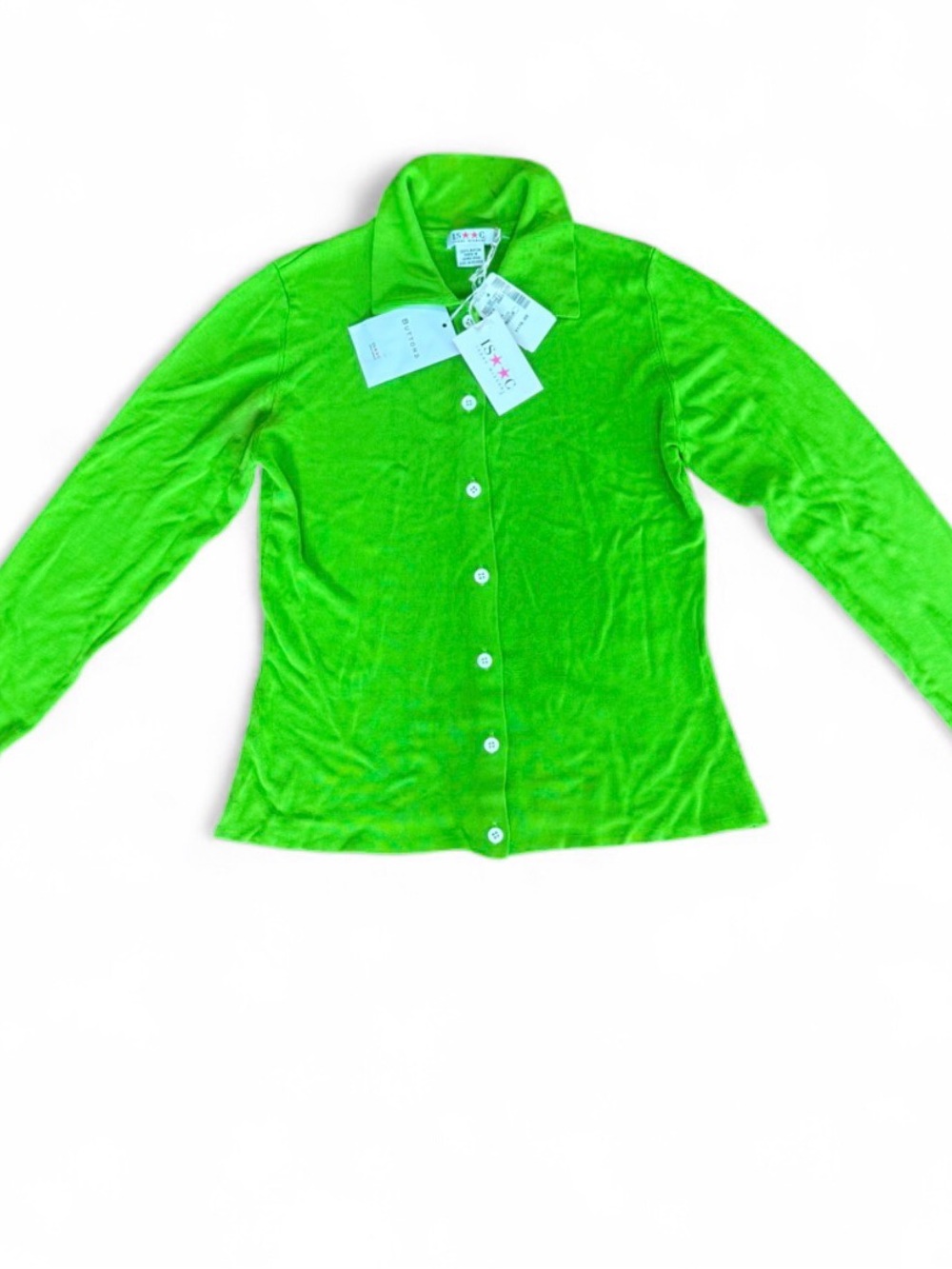Isaac Mizrahi Bright Green Long-Sleeve Button-Down Shirt